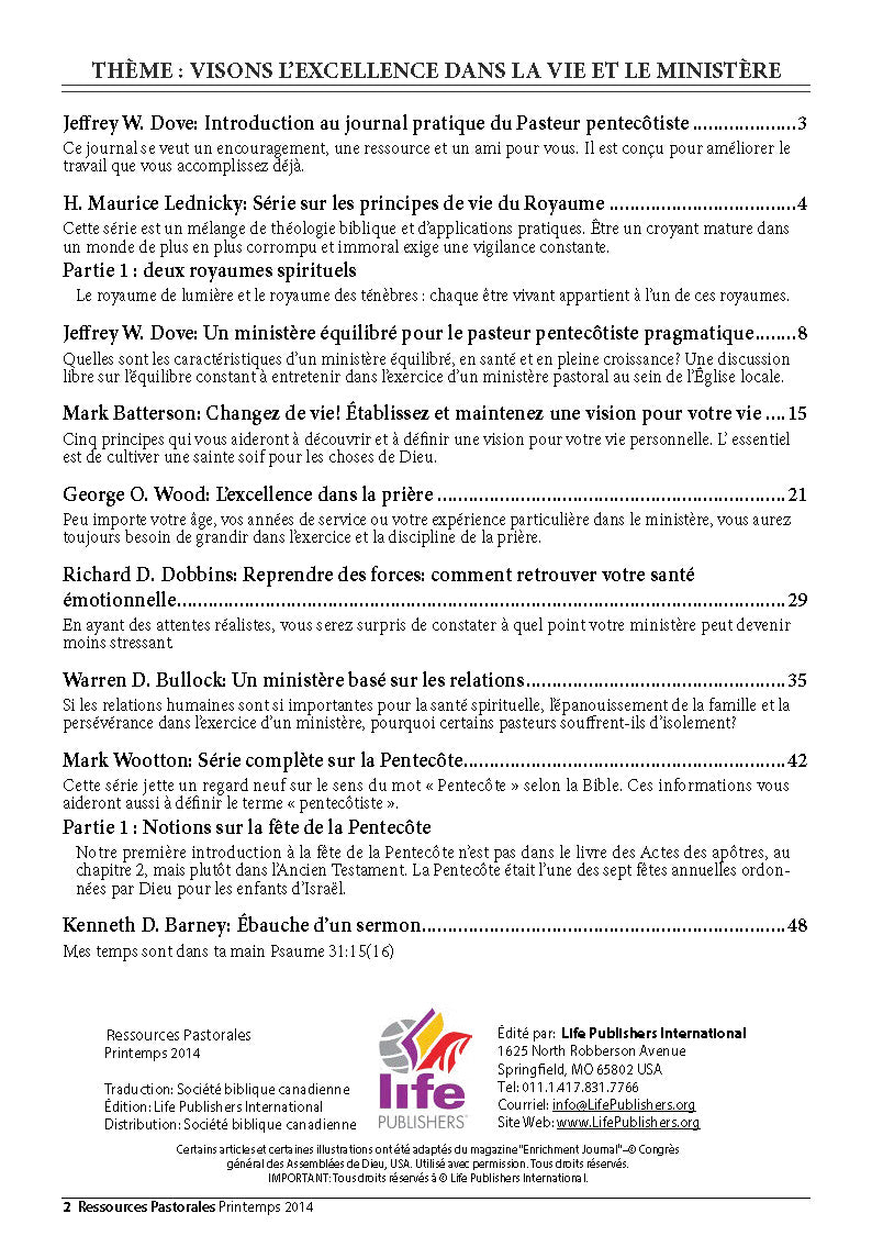 Visons l'excellence dans la vie et le ministère | Ressources pastorales numéro 1