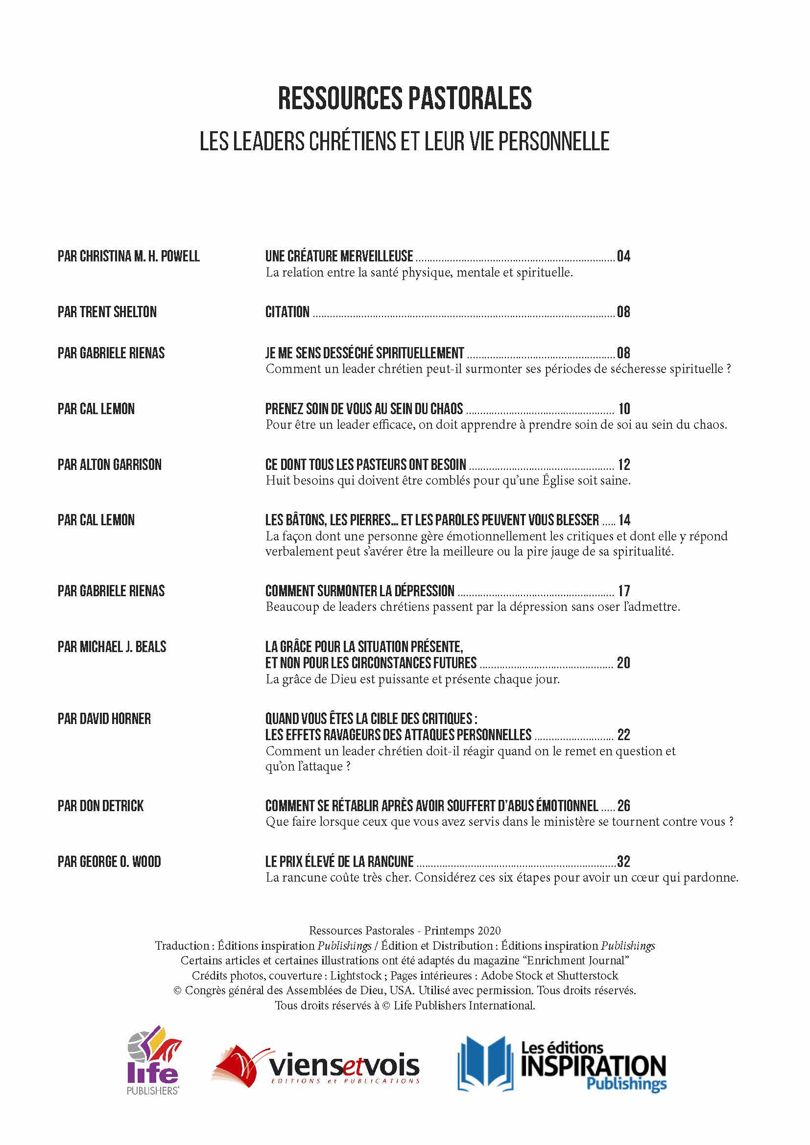 Les leaders chrétiens et leur vie personnelle | Ressources pastorales numéro 19