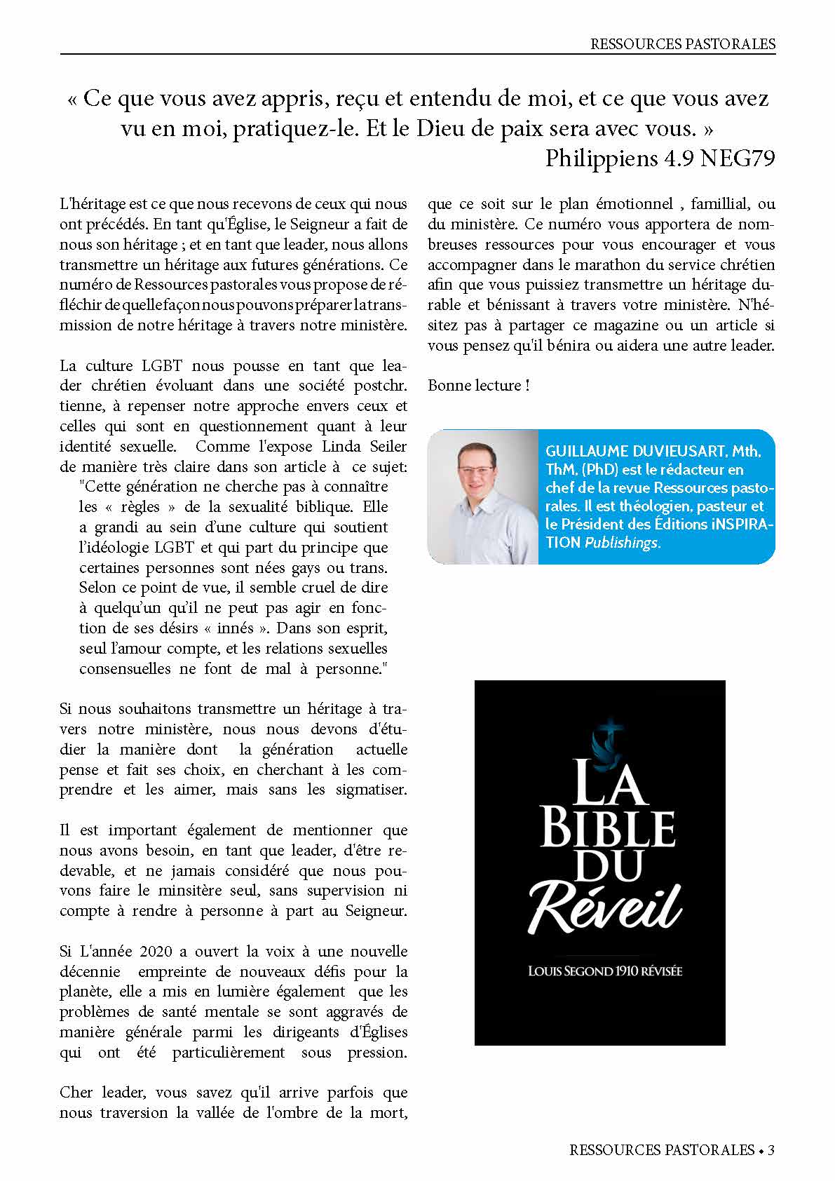 Transmettre un héritage à travers notre ministère | Ressources pastorales numéro 26